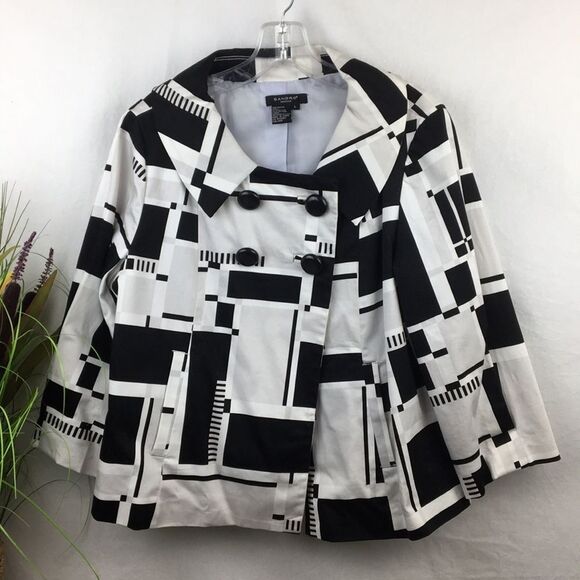 Sandro Black & White Graphic Print Button Up Pea Coat L NEW - Picture 3 of 10